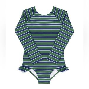 Minnow 3/4T girls evergreen stripe rashguard
one piece NWT